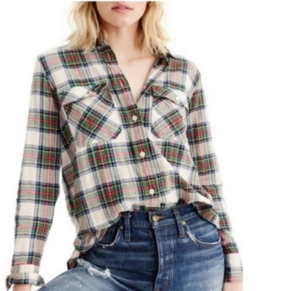 J. Crew green tartan button down shirt size 2P